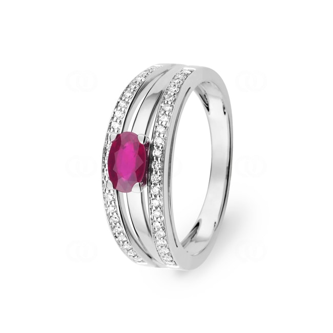 Bague or gris 750/18 ct avec rubis ovale & diamants 0.21ct. - 1.7209.R1