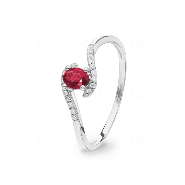 Ring 750/18 K White Gold with oval Ruby and Diamonds 0.07 ct H/si - RI-52381-RUB-WG