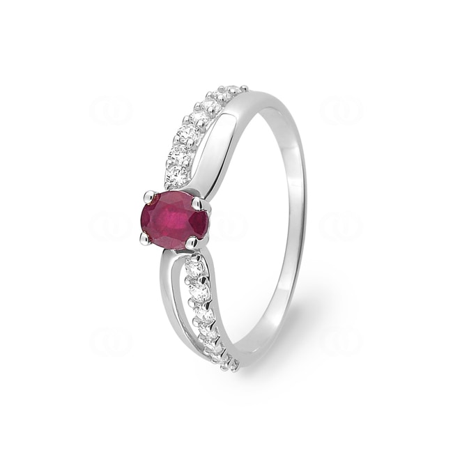 Damenring 750/18 K Weissgold mit Rubin oval und Zirkonia - 08A376GRZ