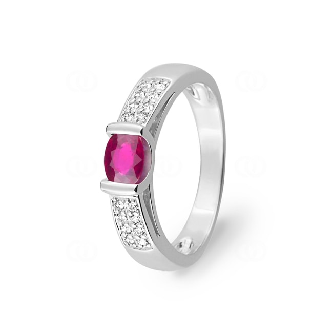 Damenring 750/18 K Weissgold mit Rubin rund & Diamanten 0.13 ct. - 1.7206.R1