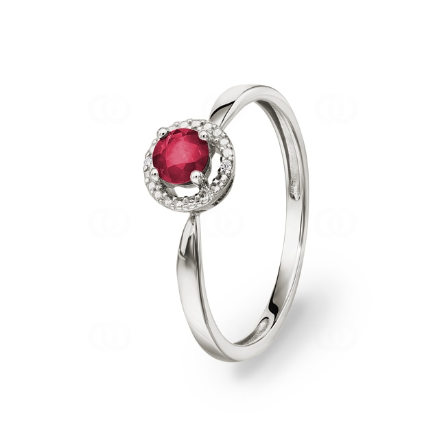 Ring 750/18 K White Gold with round Ruby & Cubic Zirconia - 1.7089.R1