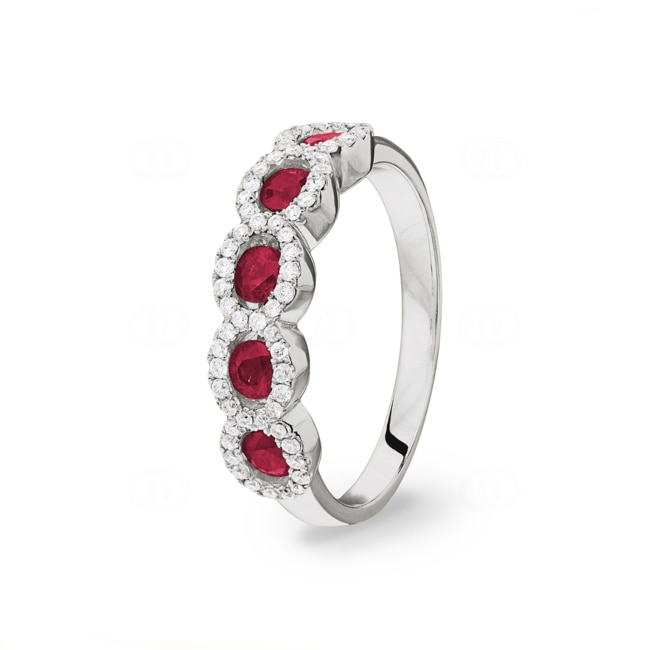 Damenring 750/18 K Weissgold mit Rubinen & Diamanten 0.27 ct H/si Ø 56 - PR10550/3