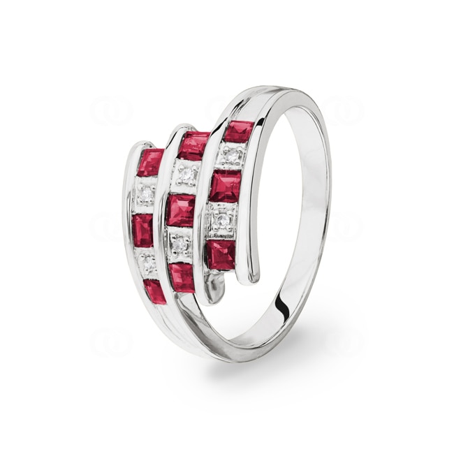 Bague or gris 750/18 ct avec rubis et diamants 0.03 ct H/si Ø 56 - PR8152/3-1