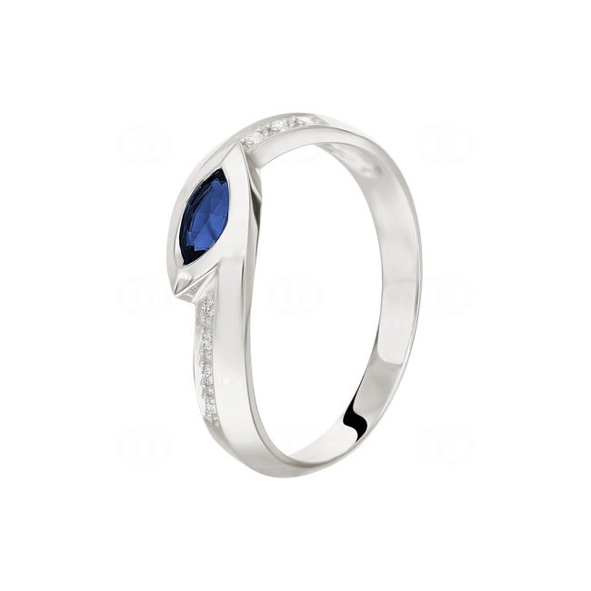 Damenring 750/18 K Weissgold mit Safir & Diamanten 0.05 ct H/si Ø 54 - PR5750/2