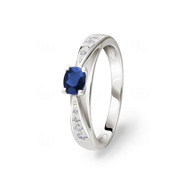 Ring 750/18 K White Gold with oval Sapphire 0.50ct. and Diamonds 0.10ct. - 7VF015GSB