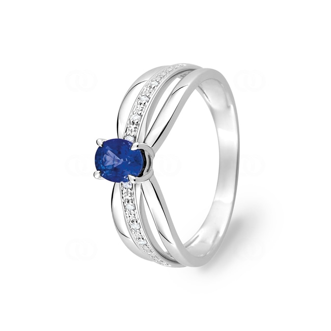 Ring 750/18 K White Gold with oval Sapphire & Diamonds 0.03ct. - 1.7211.S1
