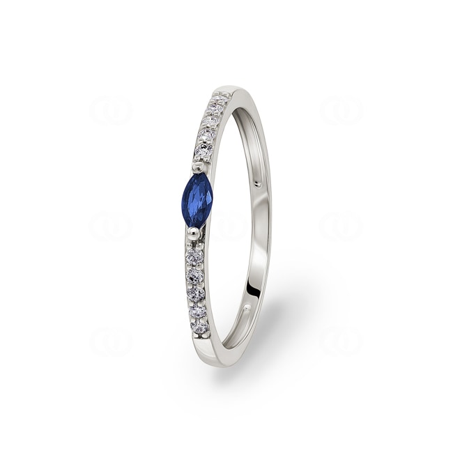 Bague or gris 750/18 ct avec saphir ovale & diamants 0.08 ct. - 1.7556.S1