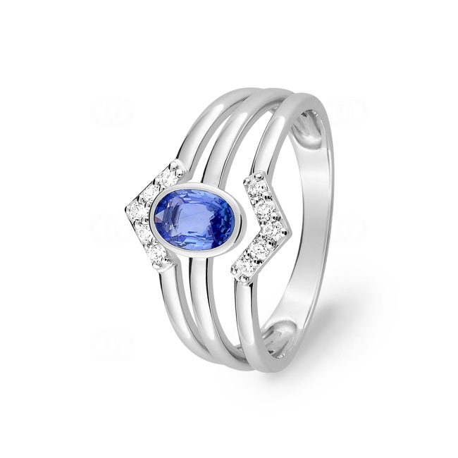 Ring 750/18 K White Gold with oval Sapphire & Diamonds 0.13ct. - 1.7166.S1