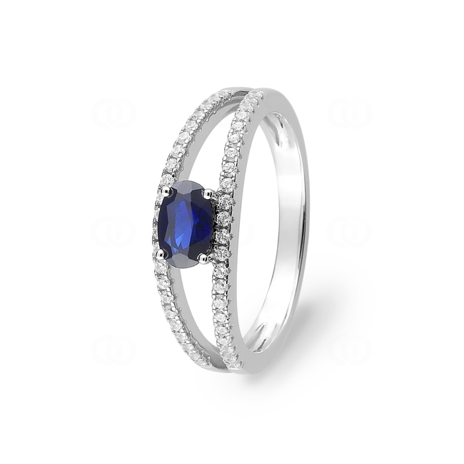 Ring 750/18 K White Gold with oval Sapphire & Diamonds 0.22ct. - 1.7169.S1