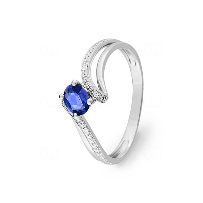 Damenring 750/18 K Weissgold mit Saphir oval und Diamanten 0.01ct. - MN008GSB4