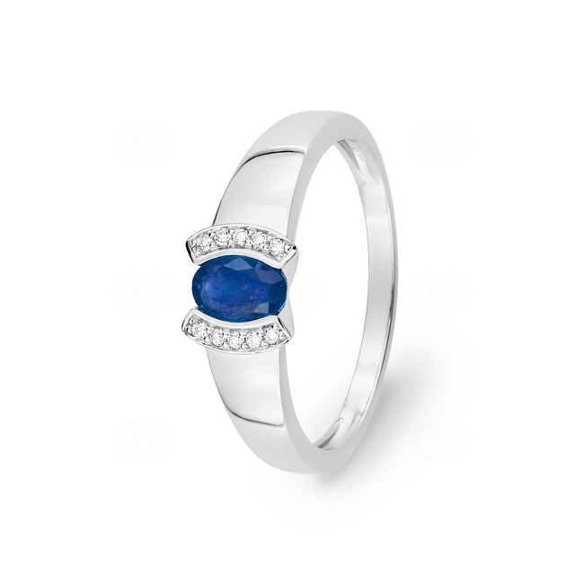 Bague or gris 750/18 ct avec saphir ovale et diamants 0.05ct. - MW063GSB4