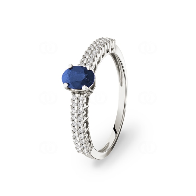 Ring 750/18 K White Gold with oval Sapphire and Diamonds 0.16 ct H/si - RI-52591-SAF-WG