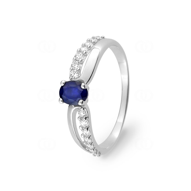 Bague or gris 750/18 ct avec saphir ovale et zircones - 08A376GSZ