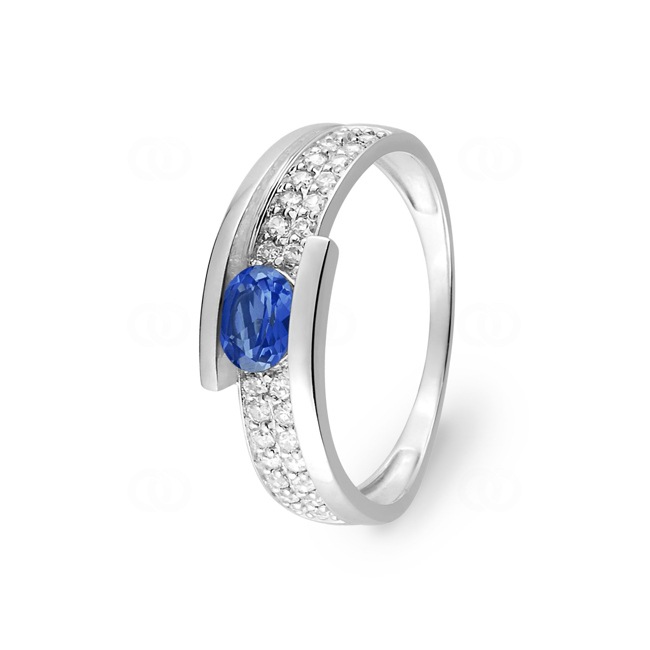 Ring 750/18 K White Gold with oval Sapphire and Cubic Zirconia - 08PF93GSZ
