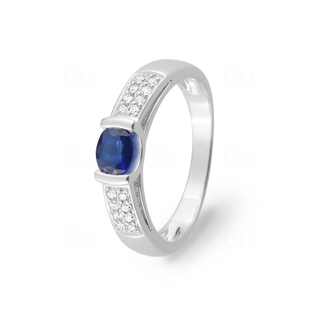 Damenring 750/18 K Weissgold mit Saphir rund & Diamanten 0.13 ct. - 1.7206.S1