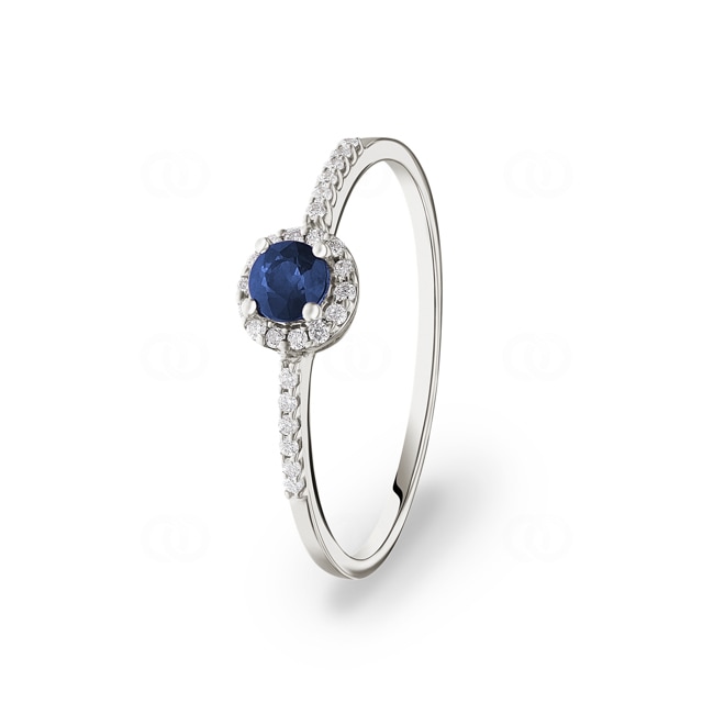 Bague or gris 750/18 ct avec saphir ronde et diamants 0.07 ct H/si - RI-46604-SAF-WG