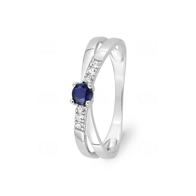 Ring 750/18 K White Gold with round Sapphire and Cubic Zirconia - 08A583GSZ