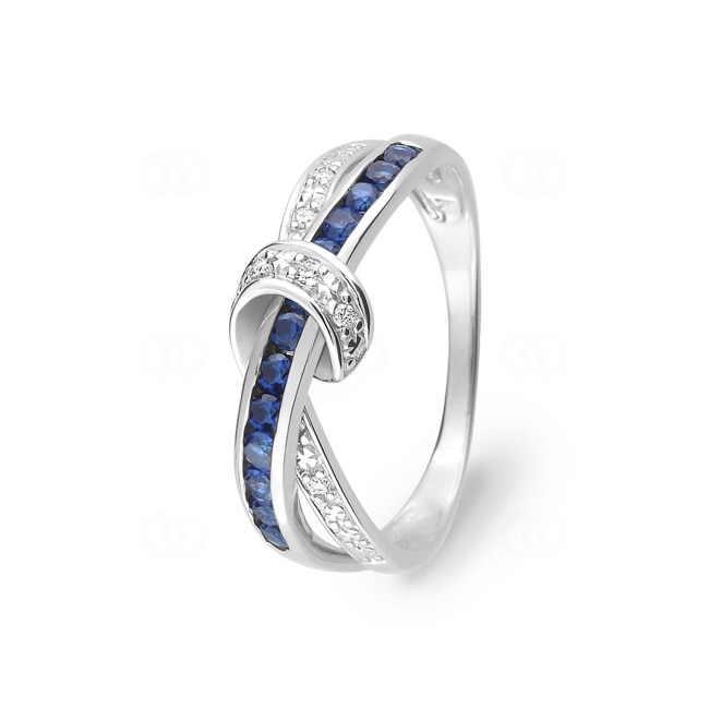 Bague or gris 750/18 ct avec saphirs ronde & diamants 0.03ct. - MX029GSB5