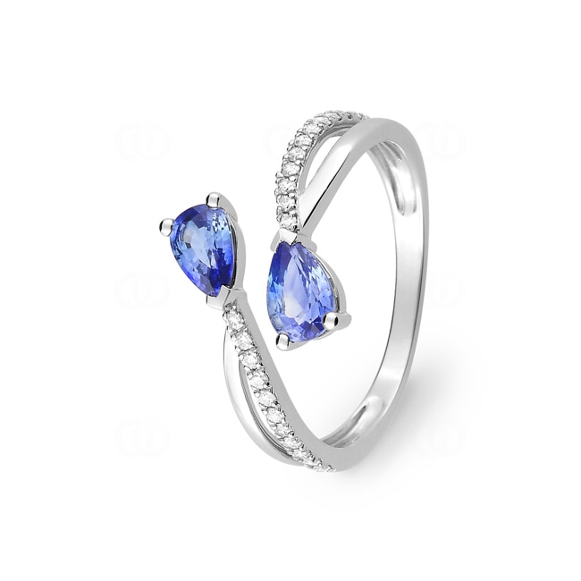 Damenring 750/18 K Weissgold mit Saphiren Tropfen & Diamanten 0.13 ct. - 1.7208.S1