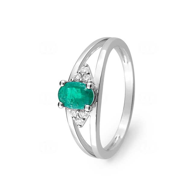 Bague or gris 750/18 ct avec emeraude ovale & diamants 0.08ct. - 1.7207.E1