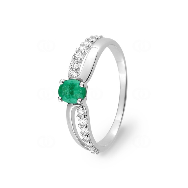 Ring 750/18 K White Gold with oval Emerald and Cubic Zirconia - 08A376GEZ