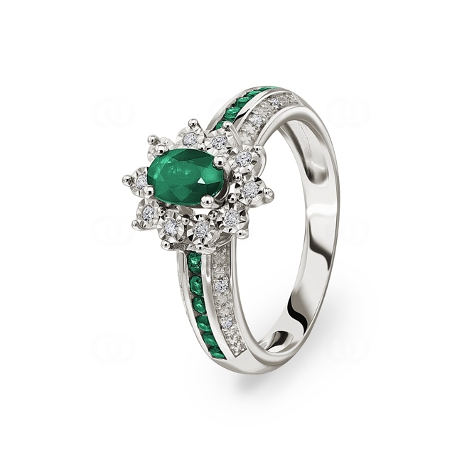 Ring 750/18 K White Gold with Emeralds 0.65ct. and Diamonds 0.09ct. - MAB04GEB4