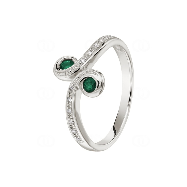 Ring 750/18 K White Gold with Emeralds & Diamonds 0.05 ct H/si Ø 56 - PR6980-4-56