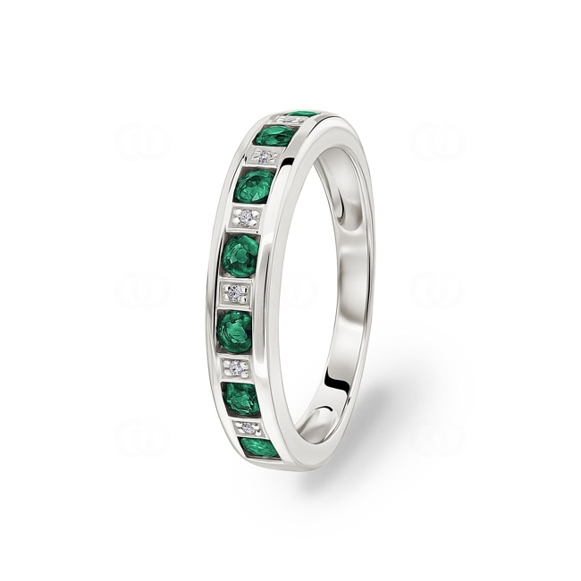 Bague or gris 750/18 ct avec émeraudes ronde et diamants 0.02ct. - MZB19GEB4