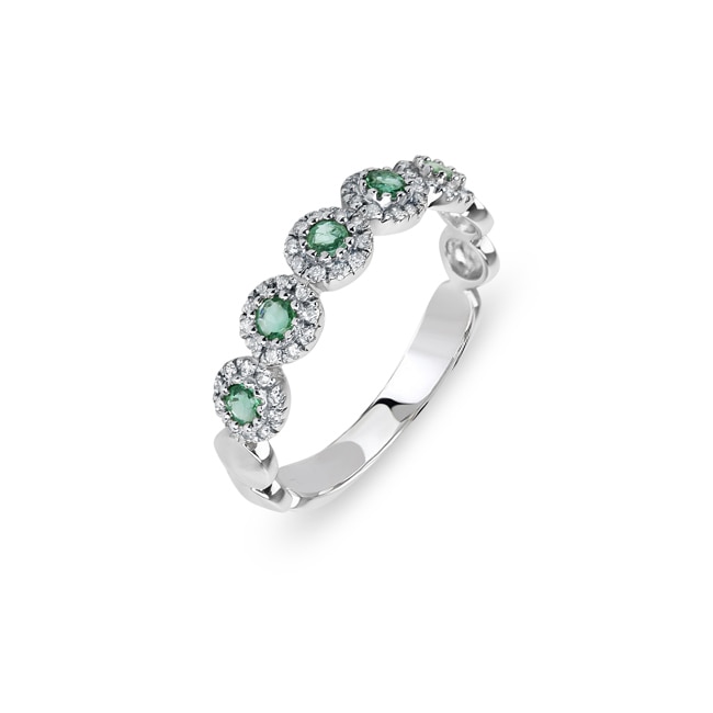 Ring 750/18 K White Gold with Emeralds and Diamonds 0.19 ct H/si Ø 56 - PR6629/04-1