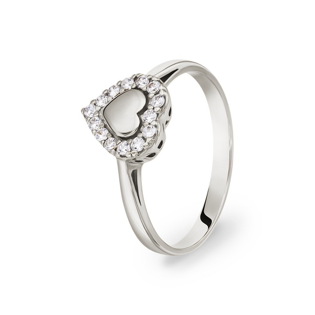 Bague or gris 750/18 ct Cœur avec zircones Ø 54 - RR0639-02