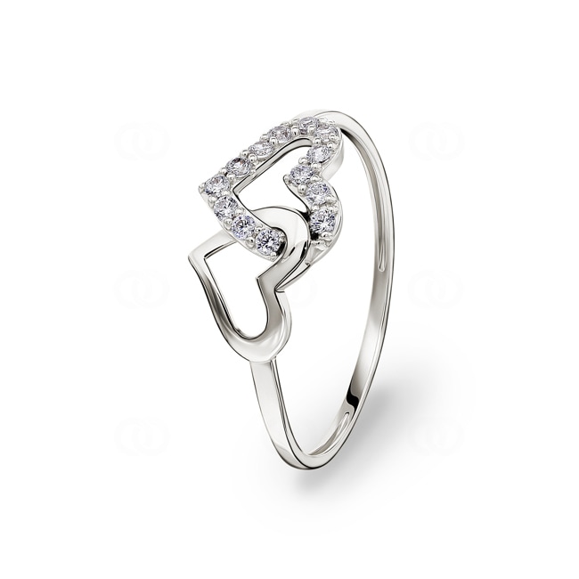 Ring 750/18 K White Gold Hearts with Cubic Zirconia - ID013GZ