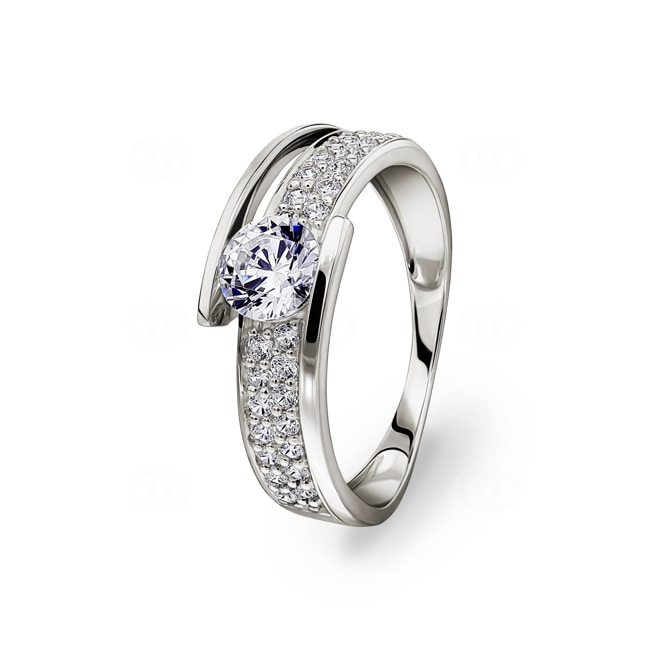 Damenring 750/18 K Weissgold mit Zirkonia Solitär und Seitensteine - 08SG61GZ