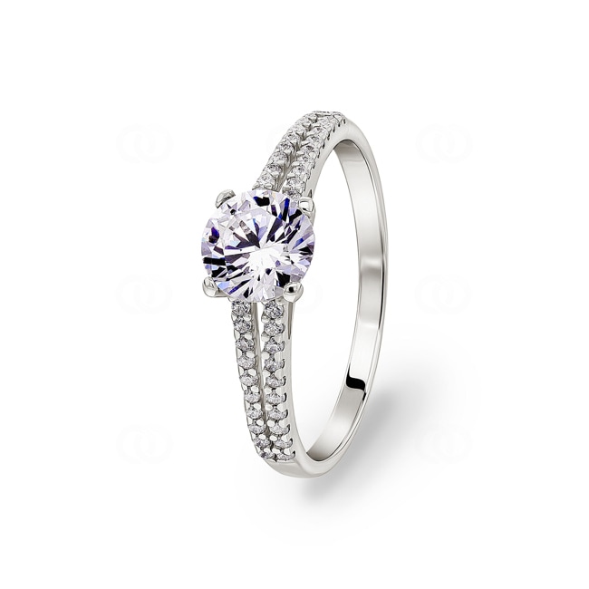 Ring 375/9 K White Gold with Solitaire Cubic Zirconia & Side Stones - 1.3090.Z1