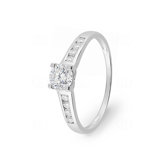 Damenring 750/18 K Weissgold mit Zirkonia Solitär und Seitensteine - IH012GZ