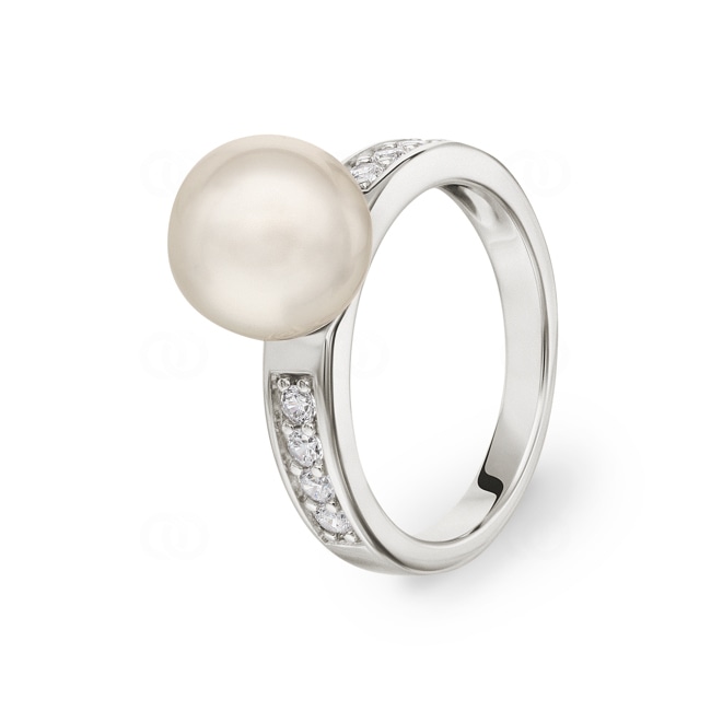 Ring 925 Silver rhodium-plated with Artificial Pearl 10mm and Cubic Zirconia - 337696.1
