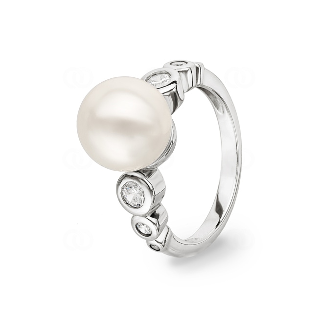 Ring 925 Silver rhodium-plated with Artificial Pearl 10mm & Cubic Zirconia - 337694.1