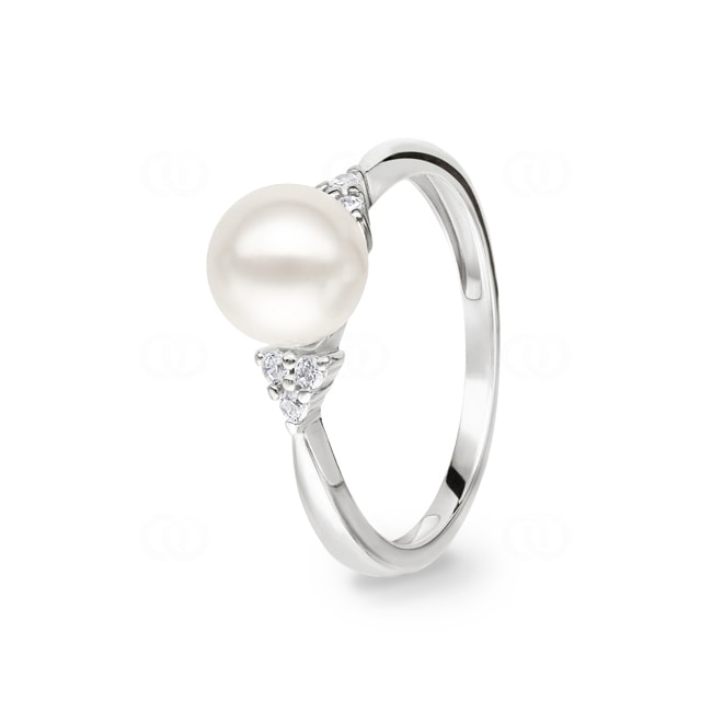Bague Argent 925 rhodié avec perle artificielle 6mm et zircones - 337655