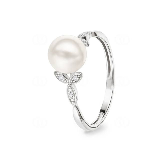 Ring 925 Silver rhodium-plated with Artificial Pearl 7mm and Cubic Zirconia - 337656