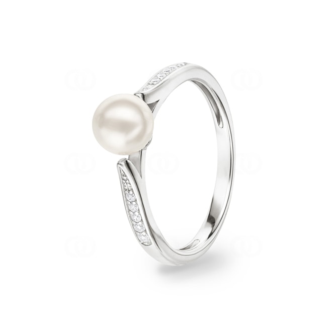 Damenring 925 Silber rhodiniert mit Kunstperle 7mm & Zirkonia - 337649