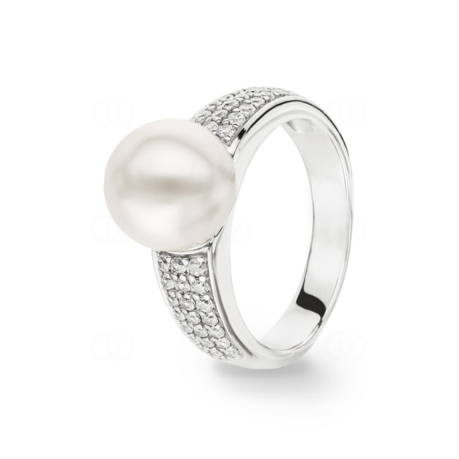 Damenring 925 Silber rhodiniert mit Kunstperle 9mm und Zirkonia pavé - 337716.1