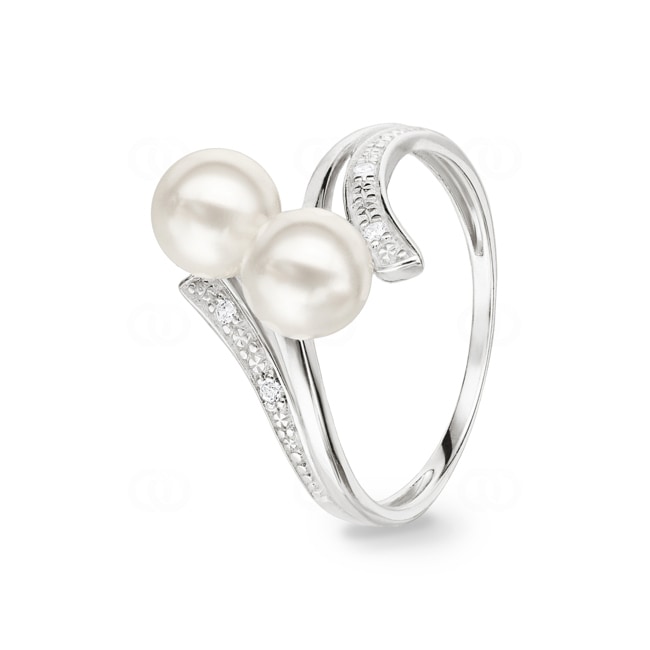 Damenring 925 Silber rhodiniert mit Kunstperleen 6mm und Zirkonia - 337703.1