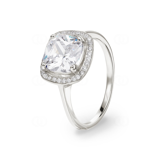 Bague Argent 925 rhodié avec zircones carrée accompagnés - 337024