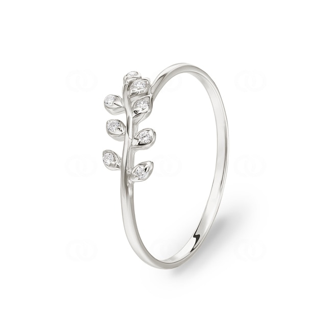 Bague Argent 925 rhodié avec zircones, Branche de laurier - 337727.1