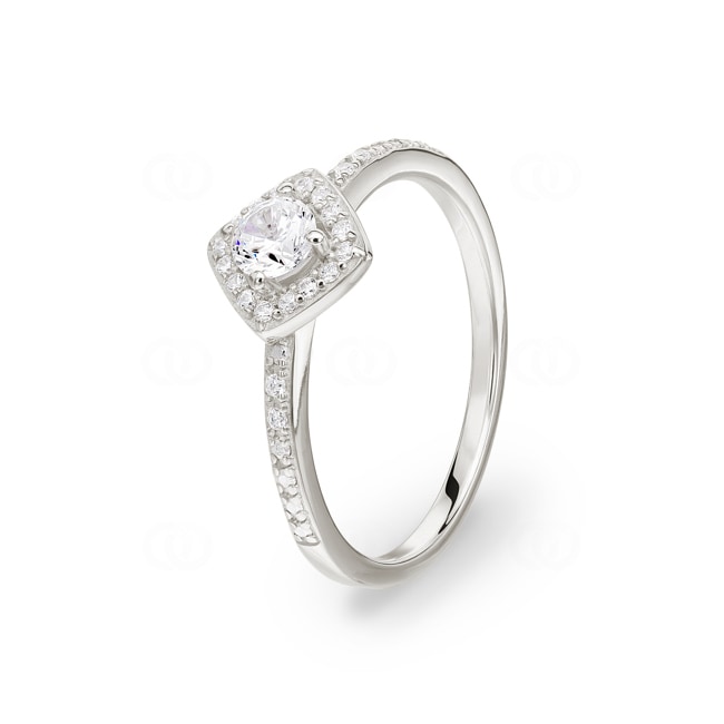 Damenring 925 Silber rhodiniert mit Zirkonia Ø 4mm und Seitensteine - 337648.1