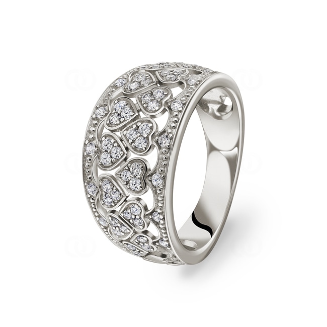 Bague argent 925 rhodié Cœurs avec zirconia pavé - 337687.1