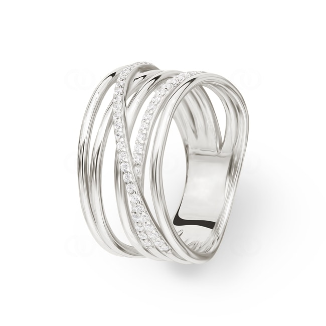 Damenring 925 Silber rhodiniert mit Zirkonia rund - ASRA134Z