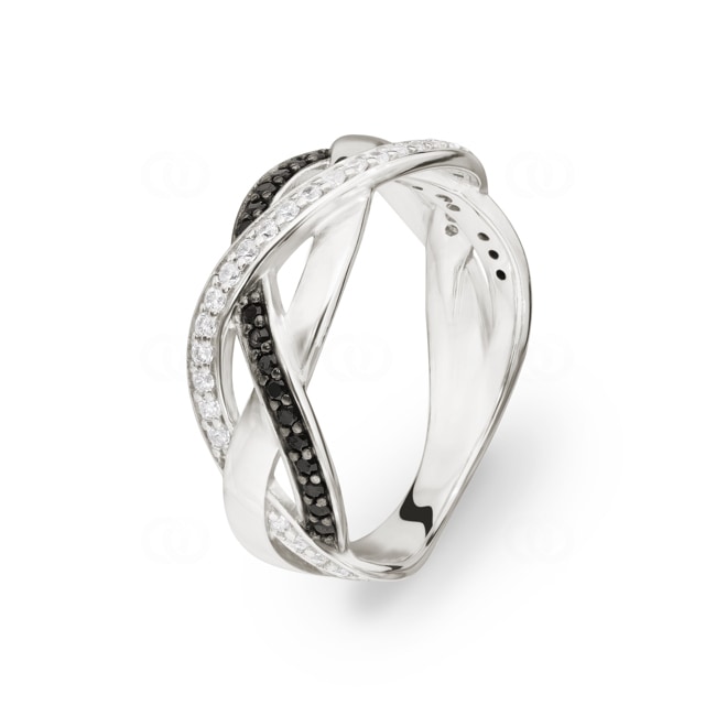 Damenring 925 Silber rhodiniert mit Zirkonia schwarz / weiss - ASRI85NZ