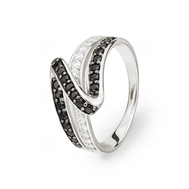 Ring 925 Silver rhodium-plated with black and white Cubic Zirconia - ASRO14NZ