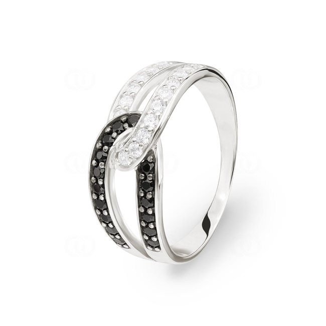 Damenring 925 Silber rhodiniert mit Zirkonia schwarz / weiss - ASRR57NZ