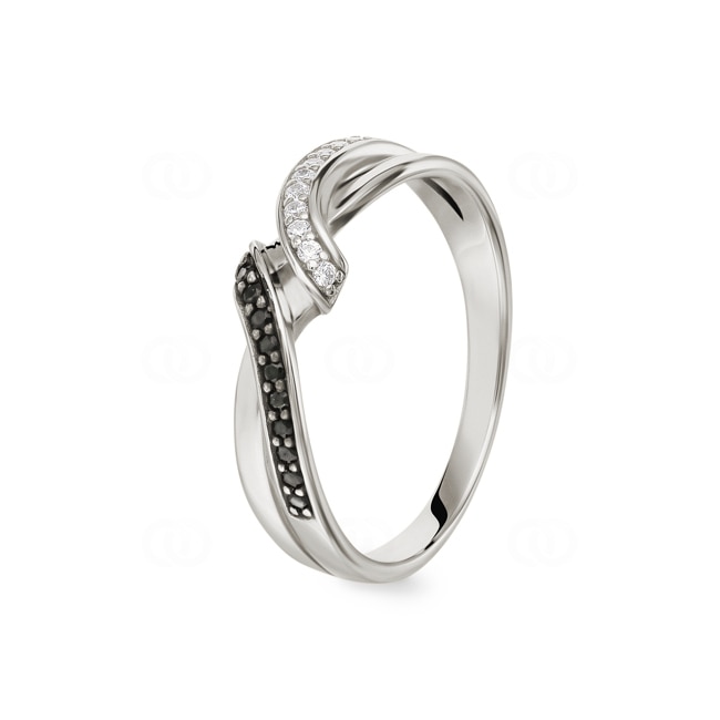Ring 925 Silver rhodium-plated with black and white Cubic Zirconia - ASRT56NZ